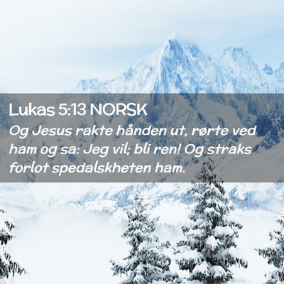 Picture 02 - Lukas 5:13 NORSK - Og Jesus rakte hånden ut, rørte ved ham og sa: - Bible Verse Picture