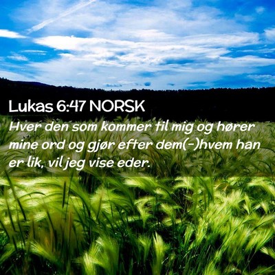 Picture 02 - Lukas 6:47 NORSK - Hver den som kommer til mig og hører mine ord og - Bible Verse Picture