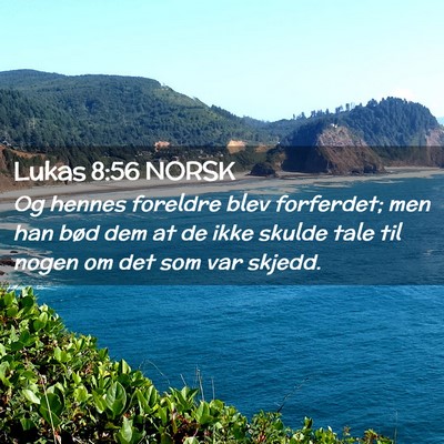 Picture 02 - Lukas 8:56 NORSK - Og hennes foreldre blev forferdet; men han bød - Bible Verse Picture
