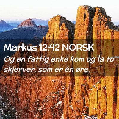 Picture 02 - Markus 12:42 NORSK - Og en fattig enke kom og la to skjerver, som er - Bible Verse Picture