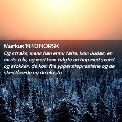 Picture 02 - Markus 14:43 NORSK - Og straks, mens han ennu talte, kom Judas, en av - Bible Verse Picture