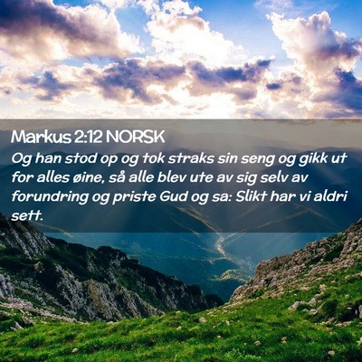 Picture 02 - Markus 2:12 NORSK - Og han stod op og tok straks sin seng og gikk ut - Bible Verse Picture