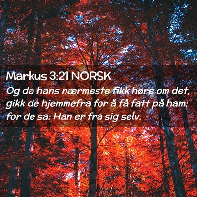 Picture 02 - Markus 3:21 NORSK - Og da hans nærmeste fikk høre om det, gikk de - Bible Verse Picture