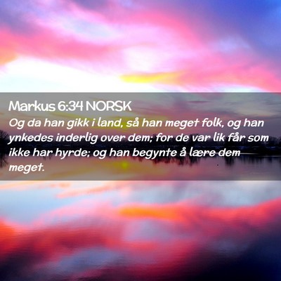 Picture 02 - Markus 6:34 NORSK - Og da han gikk i land, så han meget folk, og han - Bible Verse Picture