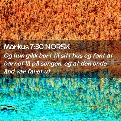 Picture 02 - Markus 7:30 NORSK - Og hun gikk bort til sitt hus og fant at barnet - Bible Verse Picture