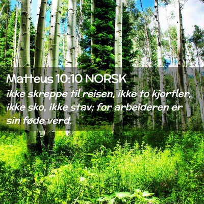 Picture 02 - Matteus 10:10 NORSK - ikke skreppe til reisen, ikke to kjortler, ikke - Bible Verse Picture