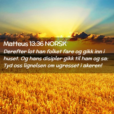 Picture 02 - Matteus 13:36 NORSK - Derefter lot han folket fare og gikk inn i huset. - Bible Verse Picture