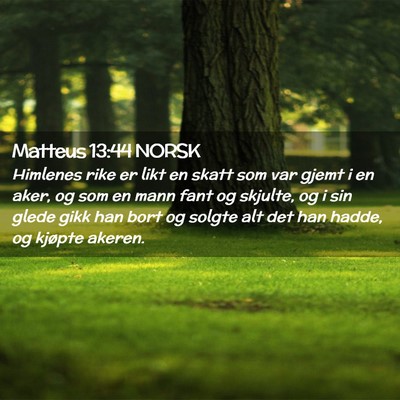 Picture 02 - Matteus 13:44 NORSK - Himlenes rike er likt en skatt som var gjemt i en - Bible Verse Picture