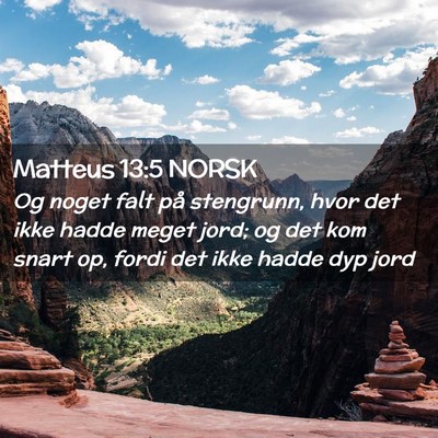 Picture 02 - Matteus 13:5 NORSK - Og noget falt på stengrunn, hvor det ikke hadde - Bible Verse Picture