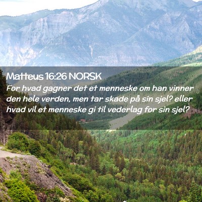 Picture 02 - Matteus 16:26 NORSK - For hvad gagner det et menneske om han vinner den - Bible Verse Picture