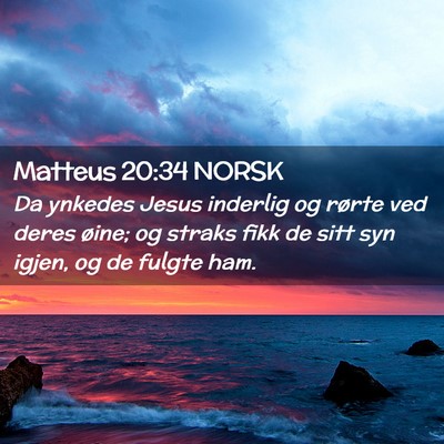 Picture 02 - Matteus 20:34 NORSK - Da ynkedes Jesus inderlig og rørte ved deres - Bible Verse Picture