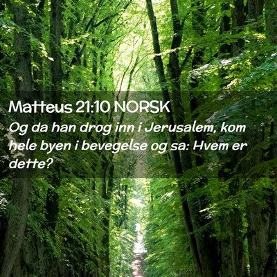 Picture 02 - Matteus 21:10 NORSK - Og da han drog inn i Jerusalem, kom hele byen i - Bible Verse Picture
