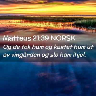 Picture 02 - Matteus 21:39 NORSK - Og de tok ham og kastet ham ut av vingården og - Bible Verse Picture
