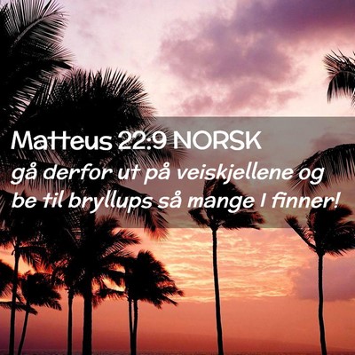 Picture 02 - Matteus 22:9 NORSK - gå derfor ut på veiskjellene og be til bryllups - Bible Verse Picture
