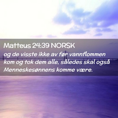 Picture 02 - Matteus 24:39 NORSK - og de visste ikke av før vannflommen kom og tok - Bible Verse Picture