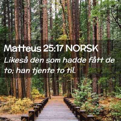 Picture 02 - Matteus 25:17 NORSK - Likeså den som hadde fått de to; han tjente to - Bible Verse Picture