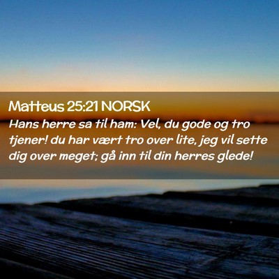 Picture 02 - Matteus 25:21 NORSK - Hans herre sa til ham: Vel, du gode og tro - Bible Verse Picture
