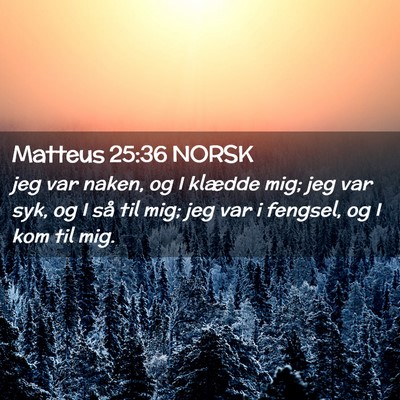 Picture 02 - Matteus 25:36 NORSK - jeg var naken, og I klædde mig; jeg var syk, og - Bible Verse Picture