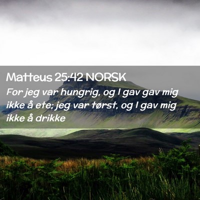 Picture 02 - Matteus 25:42 NORSK - For jeg var hungrig, og I gav gav mig ikke å - Bible Verse Picture