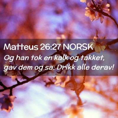 Picture 02 - Matteus 26:27 NORSK - Og han tok en kalk og takket, gav dem og sa: - Bible Verse Picture