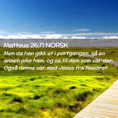 Picture 02 - Matteus 26:71 NORSK - Men da han gikk ut i portgangen, så en annen - Bible Verse Picture
