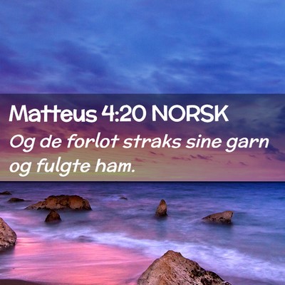 Picture 02 - Matteus 4:20 NORSK - Og de forlot straks sine garn og fulgte - Bible Verse Picture