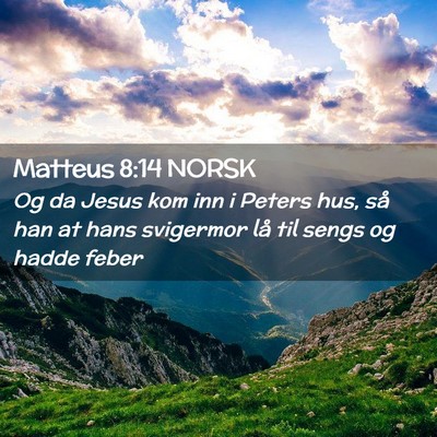 Picture 02 - Matteus 8:14 NORSK - Og da Jesus kom inn i Peters hus, så han at hans - Bible Verse Picture