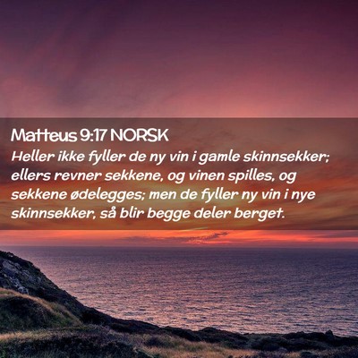 Picture 02 - Matteus 9:17 NORSK - Heller ikke fyller de ny vin i gamle skinnsekker; - Bible Verse Picture