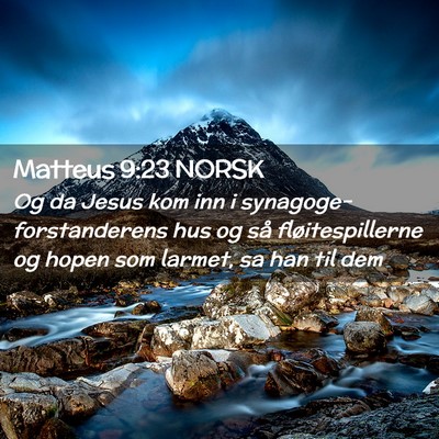 Picture 02 - Matteus 9:23 NORSK - Og da Jesus kom inn i synagoge-forstanderens hus - Bible Verse Picture