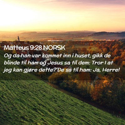 Picture 02 - Matteus 9:28 NORSK - Og da han var kommet inn i huset, gikk de blinde - Bible Verse Picture