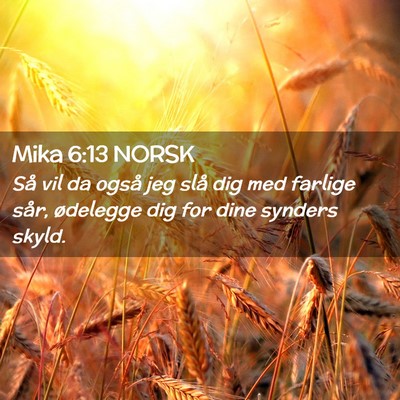 Picture 02 - Mika 6:13 NORSK - Så vil da også jeg slå dig med farlige sår, - Bible Verse Picture