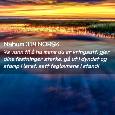 Picture 02 - Nahum 3:14 NORSK - ¥s vann til å ha mens du er kringsatt, gjør - Bible Verse Picture