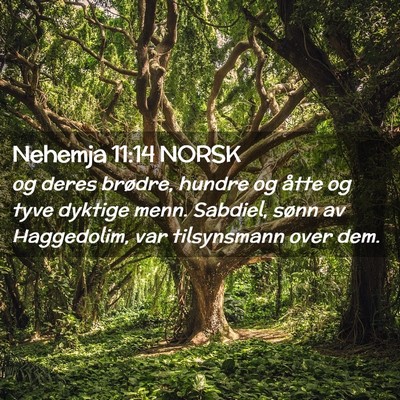 Picture 02 - Nehemja 11:14 NORSK - og deres brødre, hundre og åtte og tyve dyktige - Bible Verse Picture