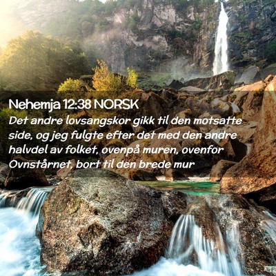 Picture 02 - Nehemja 12:38 NORSK - Det andre lovsangskor gikk til den motsatte side, - Bible Verse Picture