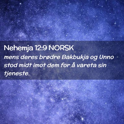 Picture 02 - Nehemja 12:9 NORSK - mens deres brødre Bakbukja og Unno stod midt - Bible Verse Picture