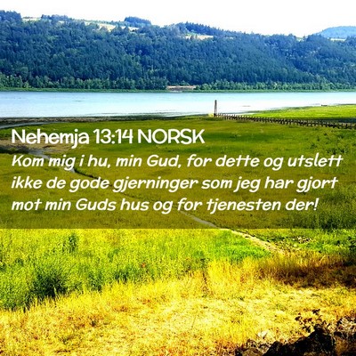 Picture 02 - Nehemja 13:14 NORSK - Kom mig i hu, min Gud, for dette og utslett ikke - Bible Verse Picture