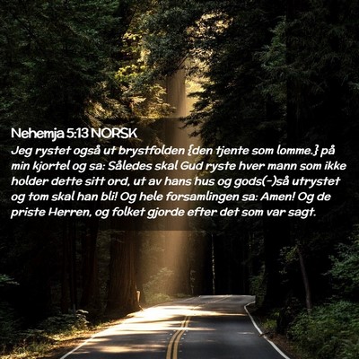 Picture 02 - Nehemja 5:13 NORSK - Jeg rystet også ut brystfolden {den tjente som - Bible Verse Picture