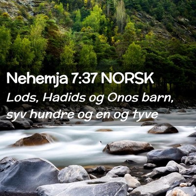 Picture 02 - Nehemja 7:37 NORSK - Lods, Hadids og Onos barn, syv hundre og en og - Bible Verse Picture