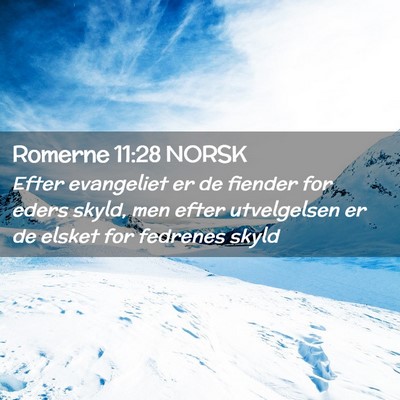 Picture 02 - Romerne 11:28 NORSK - Efter evangeliet er de fiender for eders skyld, - Bible Verse Picture
