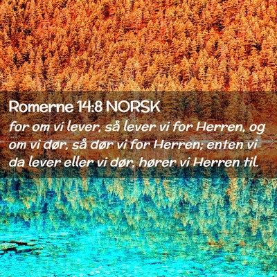 Picture 02 - Romerne 14:8 NORSK - for om vi lever, så lever vi for Herren, og om - Bible Verse Picture