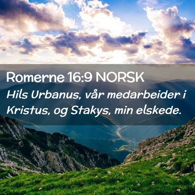Picture 02 - Romerne 16:9 NORSK - Hils Urbanus, vår medarbeider i Kristus, og - Bible Verse Picture