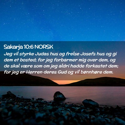 Picture 02 - Sakarja 10:6 NORSK - Jeg vil styrke Judas hus og frelse Josefs hus og - Bible Verse Picture