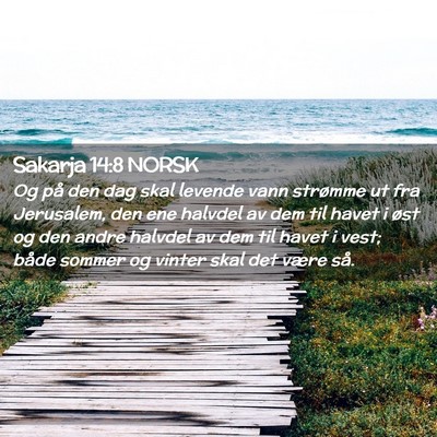 Picture 02 - Sakarja 14:8 NORSK - Og på den dag skal levende vann strømme ut fra - Bible Verse Picture