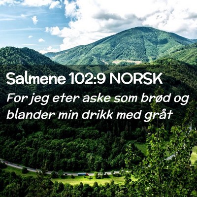 Picture 02 - Salmene 102:9 NORSK - For jeg eter aske som brød og blander min drikk - Bible Verse Picture
