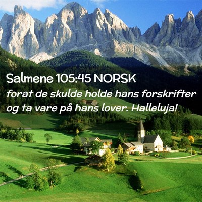 Picture 02 - Salmene 105:45 NORSK - forat de skulde holde hans forskrifter og ta vare - Bible Verse Picture