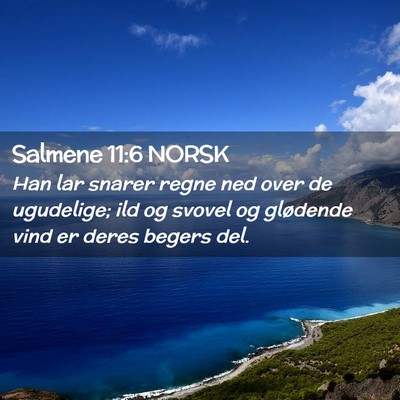 Picture 02 - Salmene 11:6 NORSK - Han lar snarer regne ned over de ugudelige; ild - Bible Verse Picture