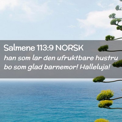 Picture 02 - Salmene 113:9 NORSK - han som lar den ufruktbare hustru bo som glad - Bible Verse Picture