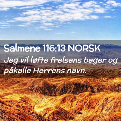 Picture 02 - Salmene 116:13 NORSK - Jeg vil løfte frelsens beger og påkalle Herrens - Bible Verse Picture
