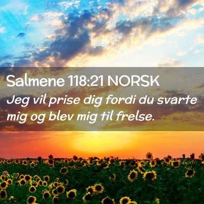 Picture 02 - Salmene 118:21 NORSK - Jeg vil prise dig fordi du svarte mig og blev mig - Bible Verse Picture