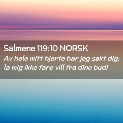 Picture 02 - Salmene 119:10 NORSK - Av hele mitt hjerte har jeg søkt dig; la mig - Bible Verse Picture